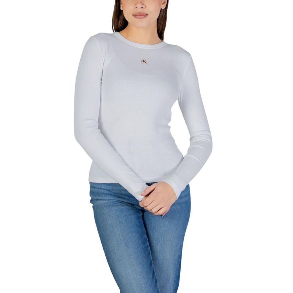 Calvin Klein Jeans White Cotton Long Sleeve Women's T-Shirt